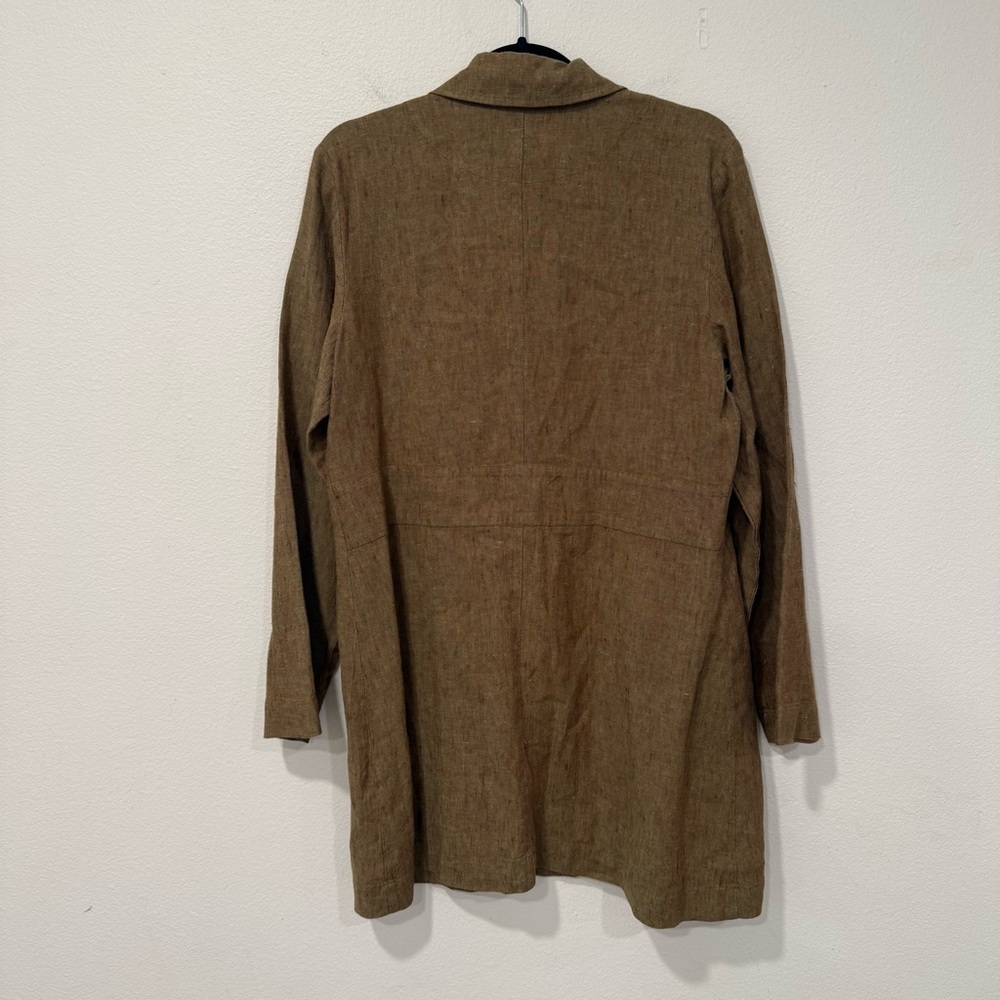 FLAX Brown Linen Button Down Long Cardigan Jacket S - Picture 5 of 5
